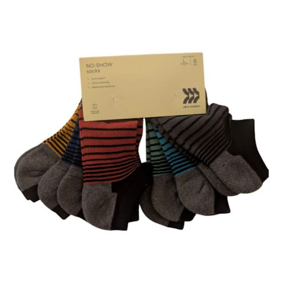 NWT All in Motion Boys' Striped No-Show Socks 6-Pack - Size L (3-7) - Picture 1 of 5